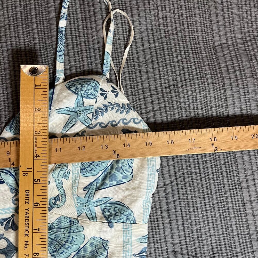 Midnight Sky Linen Blend Nautical Crop Top Blue Ocean‎ Shell Seahorse Print M - Picture 5 of 6